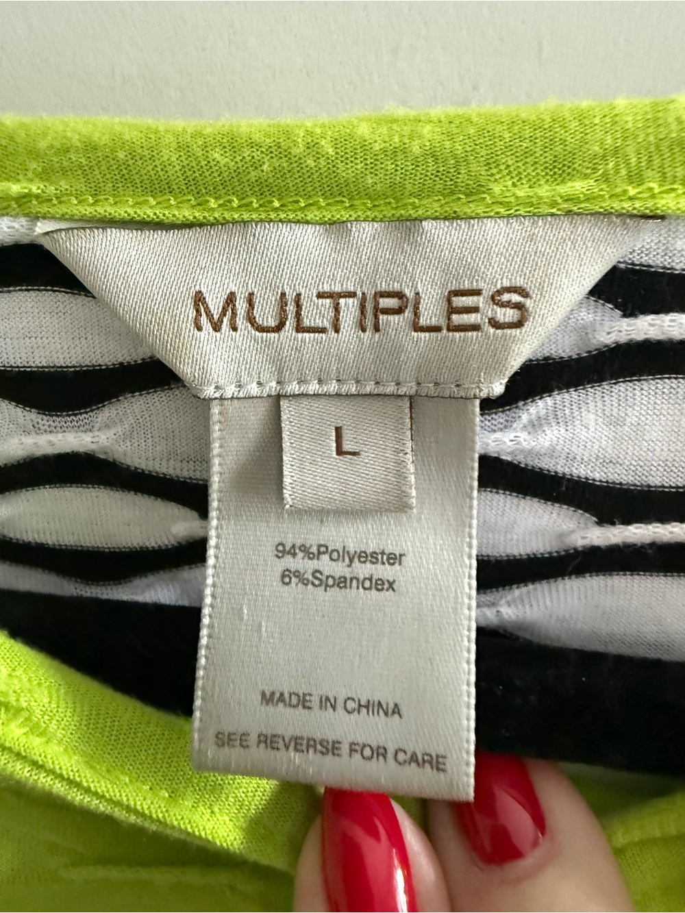 Multiples Women’s Colorblock Long Sleeve Top - Lime, Black & White - Picture 3 of 4
